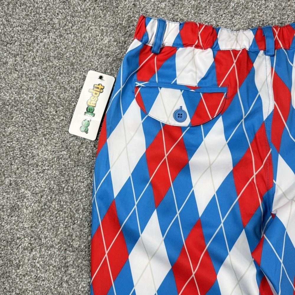 Tipsy Elves Men's American Argyle Golf Pants Red White Blue Patriotic Size L NWT - Picture 12 of 14